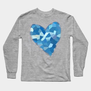 Aqua Blue Mosaic Heart Long Sleeve T-Shirt